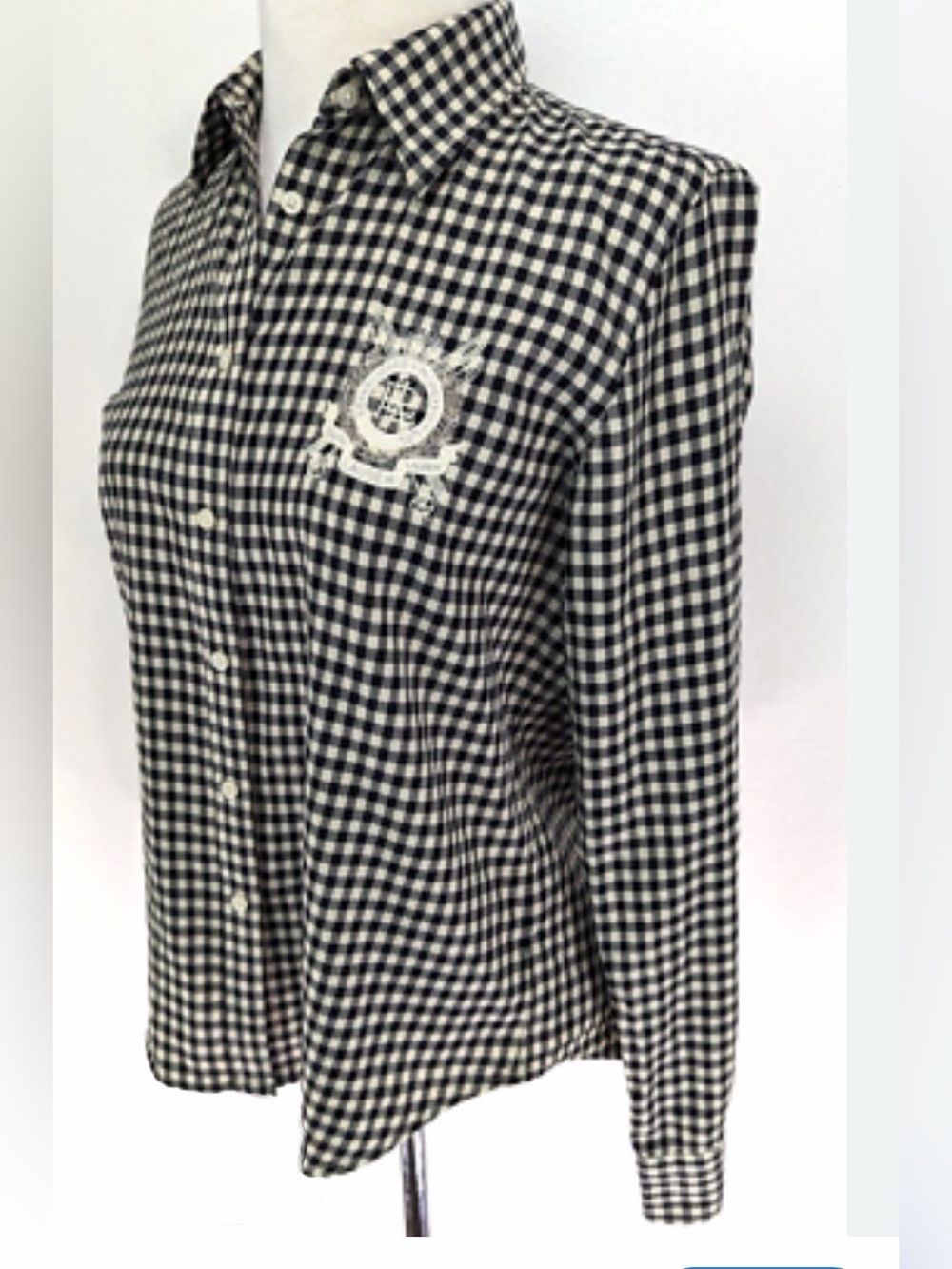Women’s Lauren Ralph Lauren Black & White Gingham Sequin Logo Button-Down Shirt